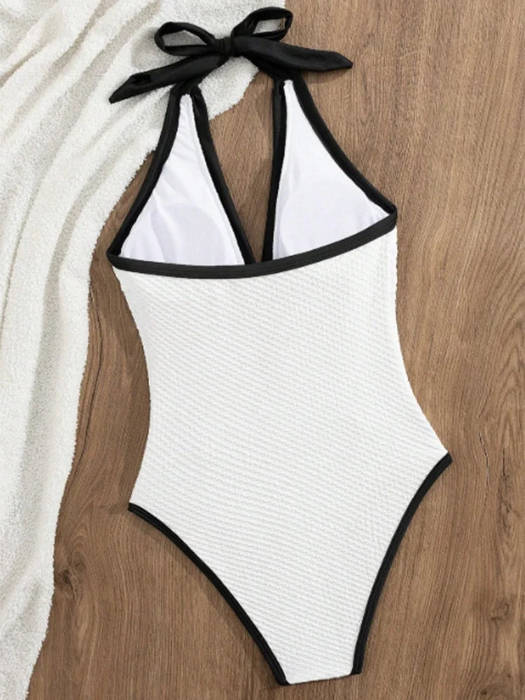 Sexy Deep V Halter High Cut One Piece Swimsuit