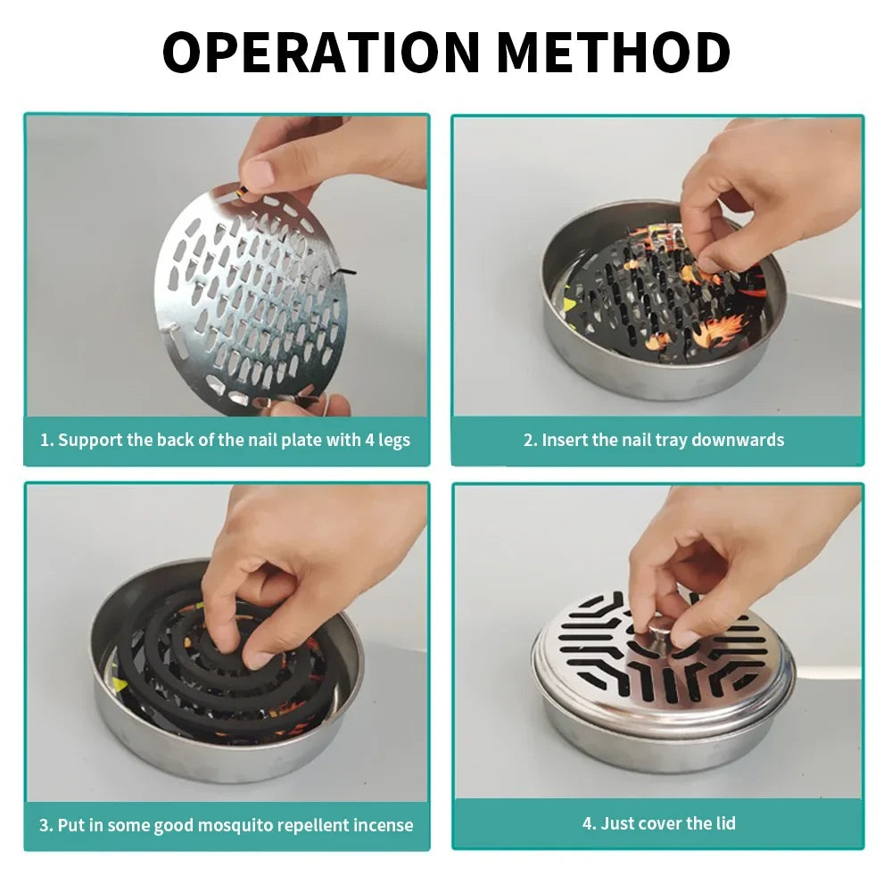 Mosquito Coils Holder Stainless Steel Mosquito Coil Box with Cover | Round Mosquito Coil Tray Easy To Clean Anti-Mosquito Supplies