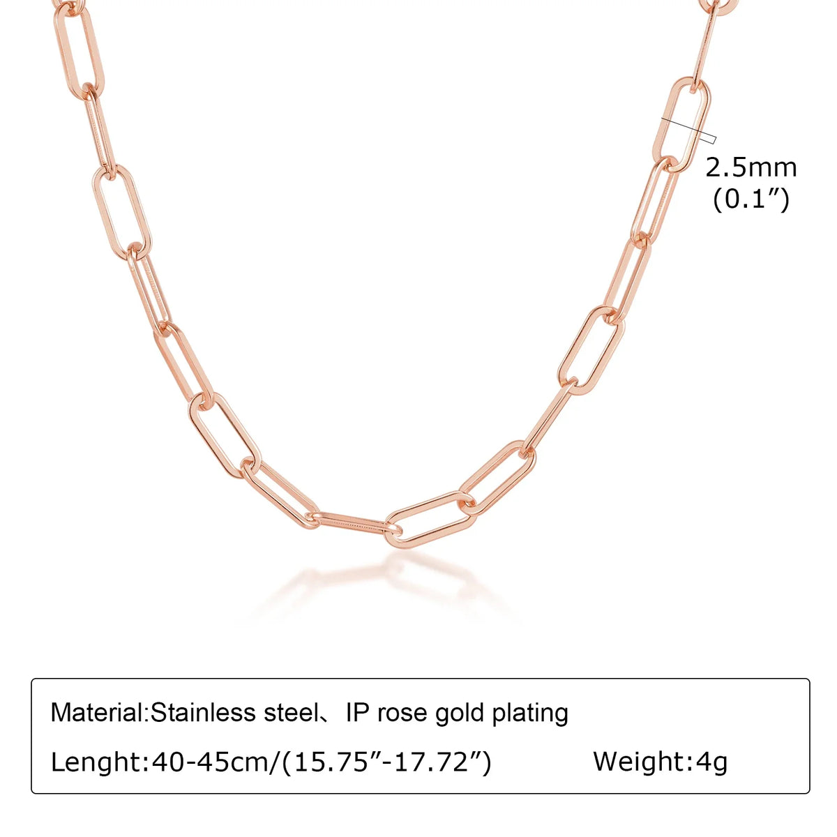 Rose Gold Paperclip Chain Necklace | Stainless Steel Rectangle Link Choker for Women