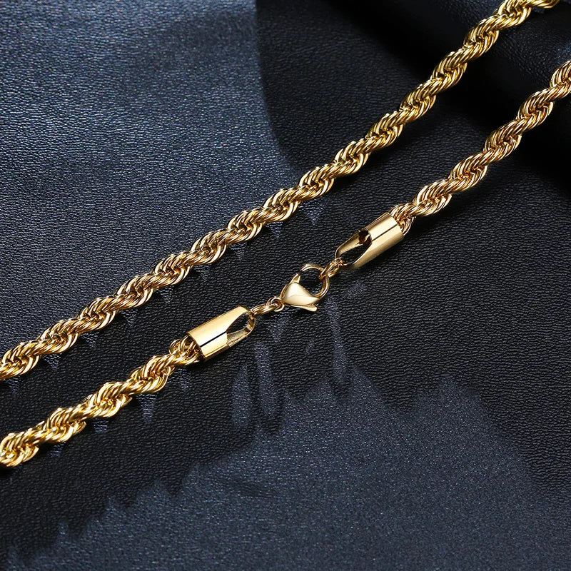 Vnox Dainty Gold Color Rope Chain Necklaces for Women Men,Chic Twisted Collar, Waterproof Stainless Steel Link 2/3/4/5mm Width