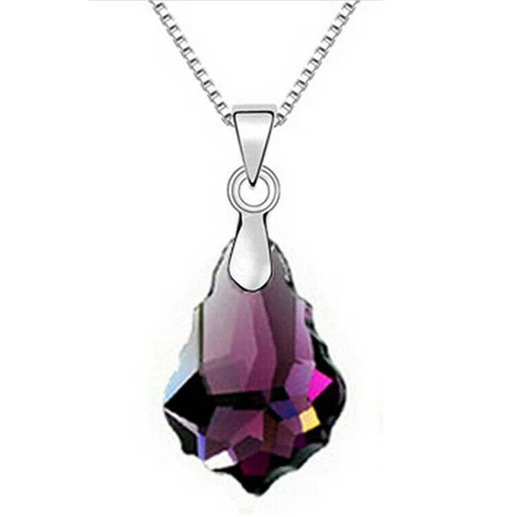 Purple Crystal Drop Pendant Necklace Set Zinc Alloy Trendy Women's Jewelry Set
