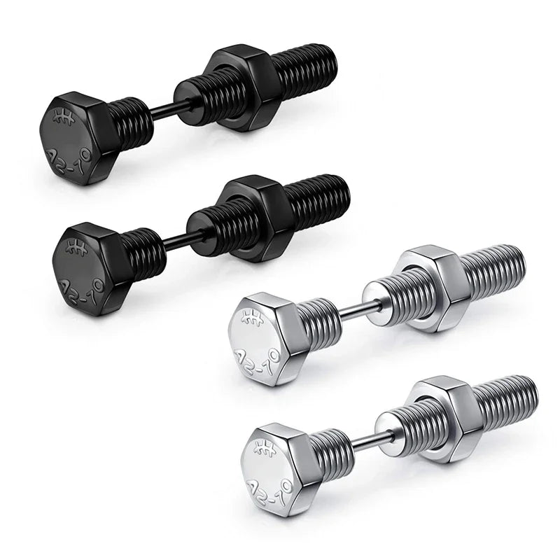 Gothic Stud Earrings Set | Unisex Stainless Steel Punk Screw Earrings
