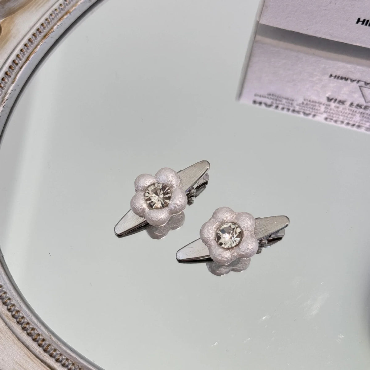 Sweet Polka Dot Pearl Flower Clip Womens Bangs Clip Elegant Fashion Korean Style Duckbill Hair Rhinestone Accessory Pair Set
