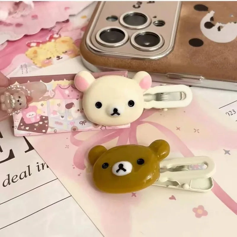 2pcs Cute Bear Hair Clips Plastic Hairpins with Duck Beak Design for Little Girls Women Sweet & Fresh Sweet Animal Style