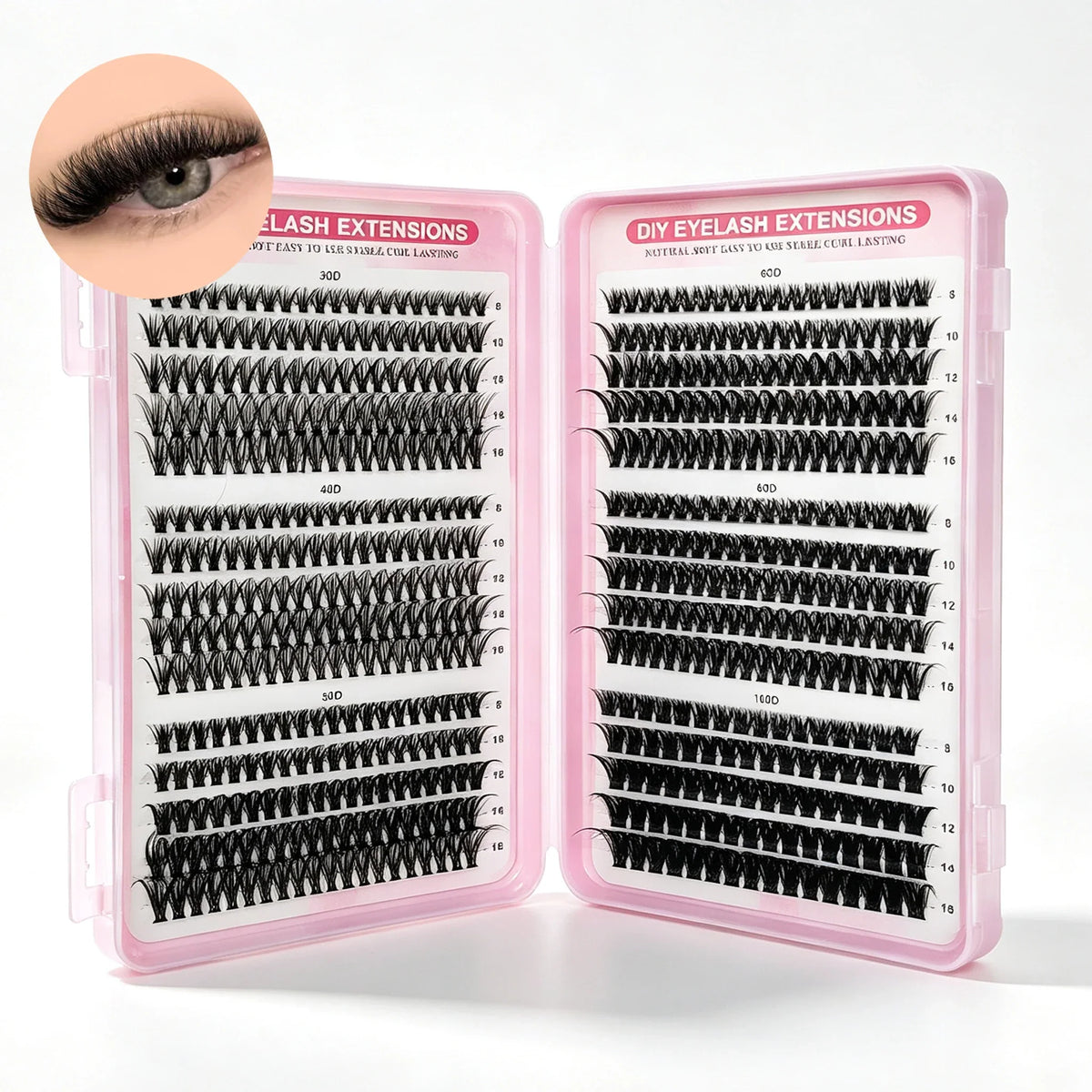 DIY Individual Cluster Lash Book 30D‑100D Fluffy D Curl Mixed Length Segmented False Eyelashes Reusable Home Lash Extension