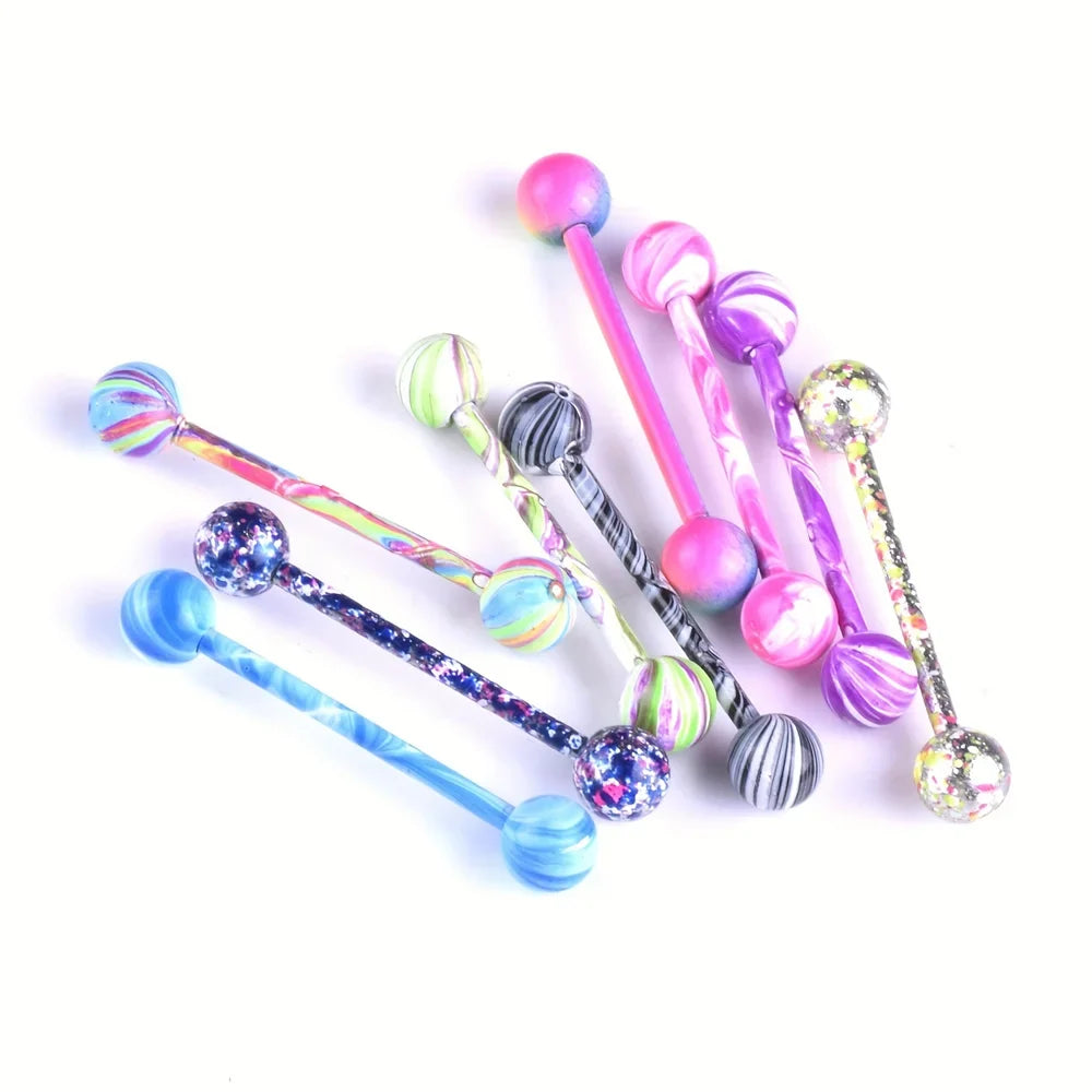 10pcs/set Tongue Rings Barbells Piercing Colorful Stainless Steel Ball Tongue Rings Barbell Bars Piercing Ring Punk For Men Wome