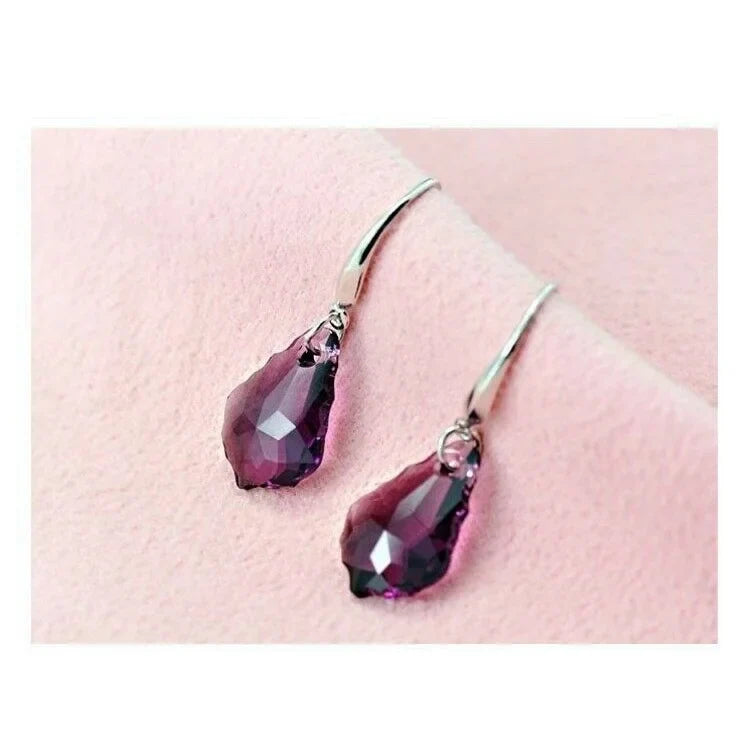 Purple Crystal Drop Pendant Necklace Set Zinc Alloy Trendy Women's Jewelry Set