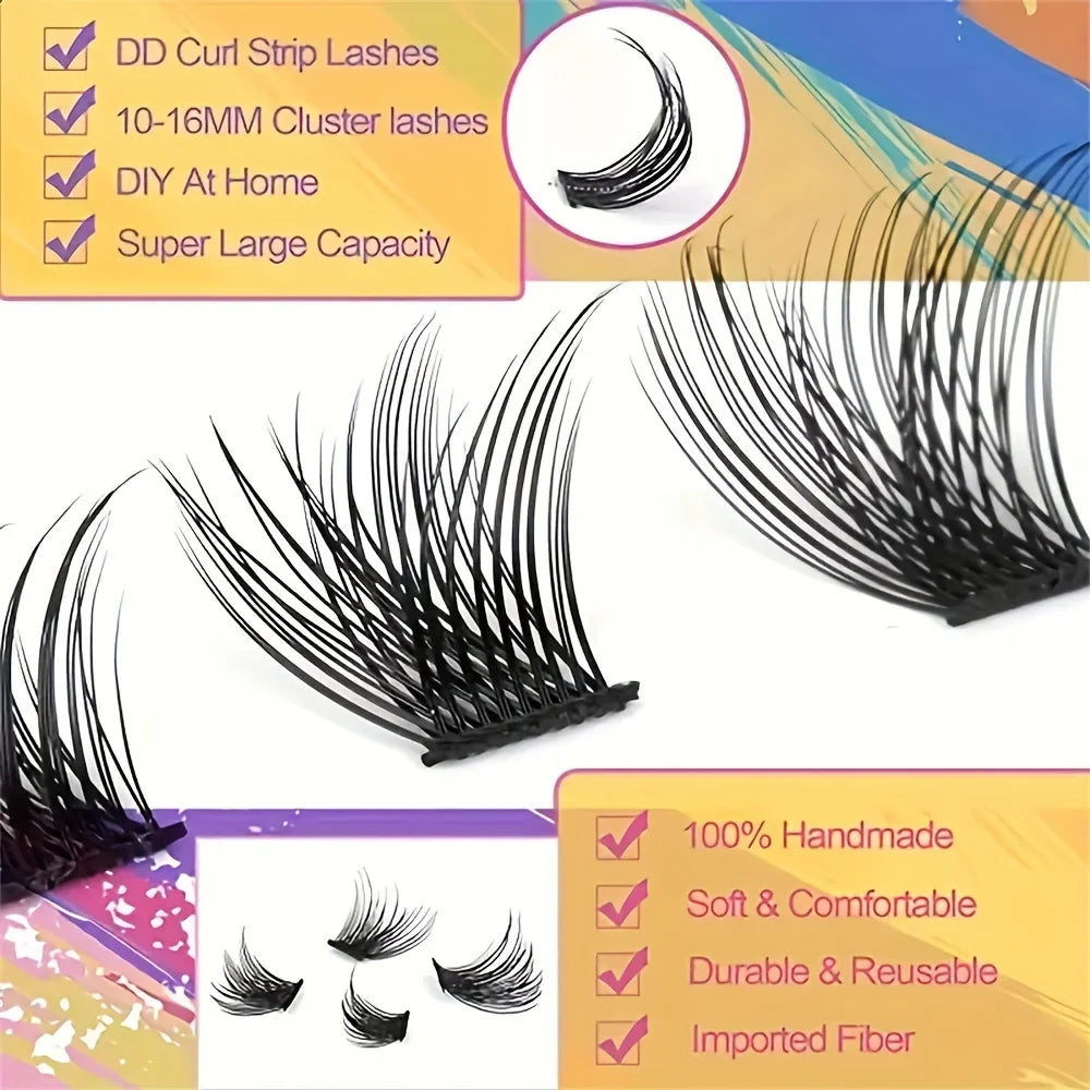 10 Rows Single Cluster Fluffy Lash Natural Look Eyelash Extensions 8-16MM Mixed Length D Curl Individual Lash Bundles 40D