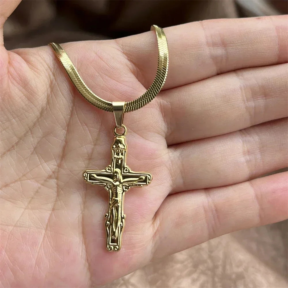 Stainless Steel Jesus Cross Necklace | Christian Pendant Jewelry for Men and Women