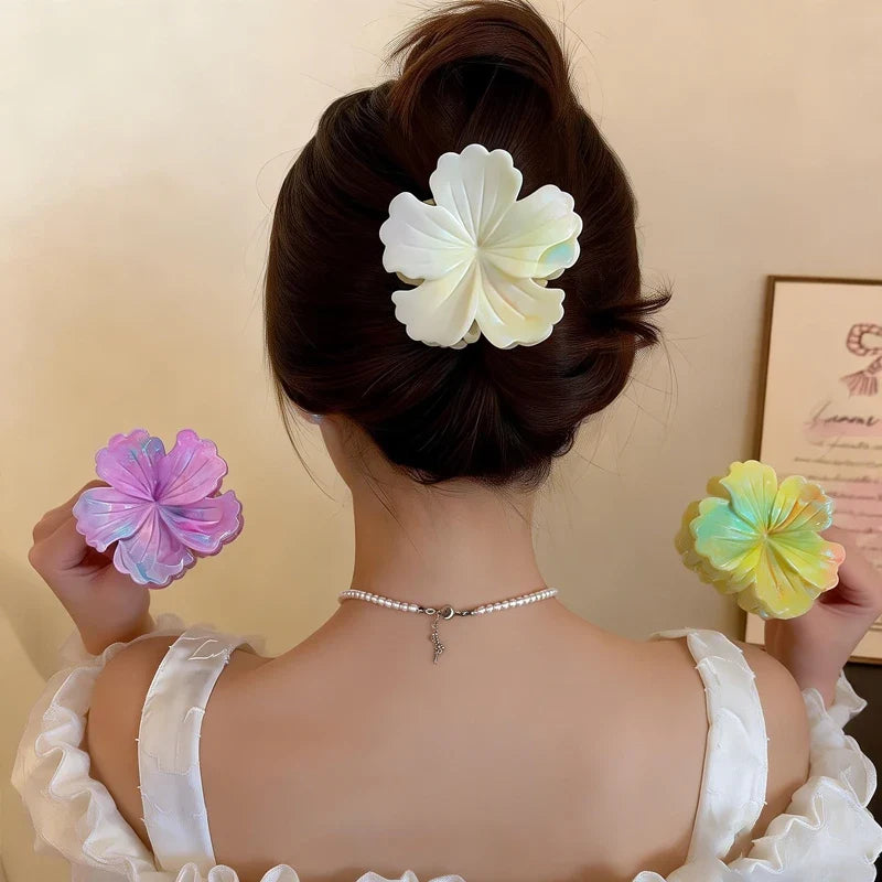 1/6pcs Rendering Colorful Flower Hair Clip for Woman Elegant Korean Style Shark Clip Fashion Girl's Ponytail Clip Hair Clamp