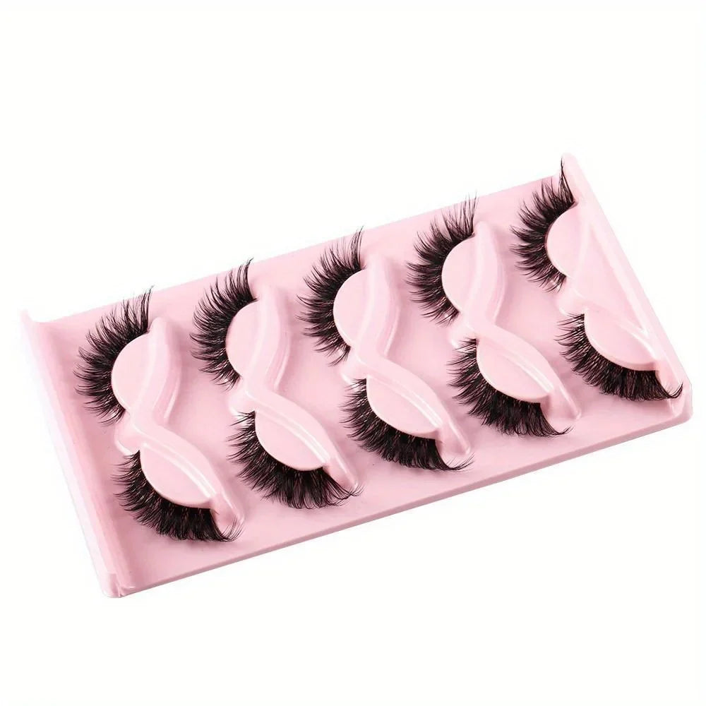 Value Pack 5 Pairs Long Natural Dramatic Cat Eye Lashes Winged Elongated Reusable Fake Lashes For Makeup Newbies
