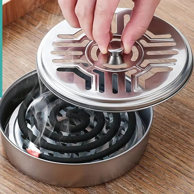 Stainless Steel Mosquito Coil Holder with Lid | Portable Outdoor Mosquito Repellent Burner