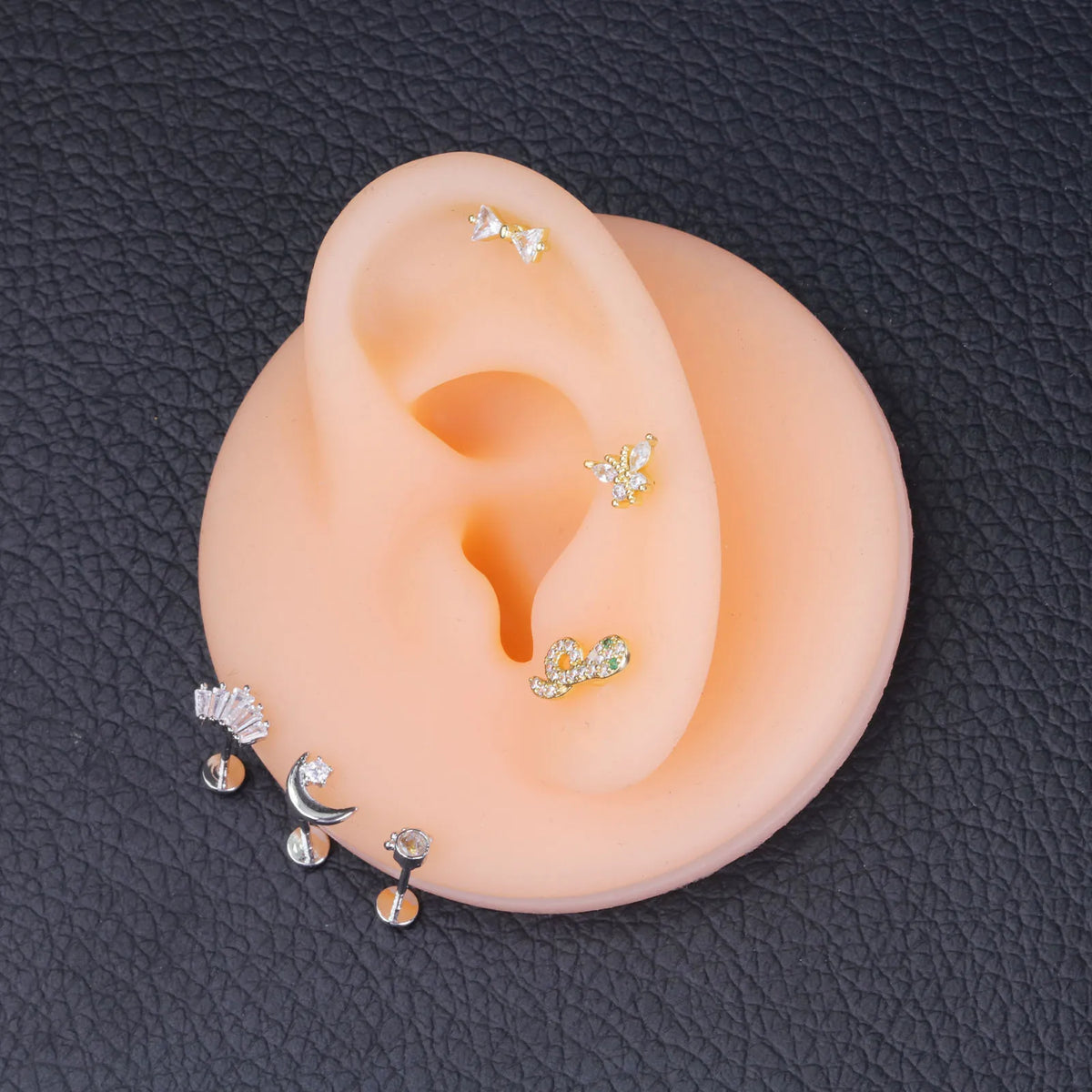 Stainless Steel Ear Studs - Micro Paved Zirconia Cartilage Earrings, Delicate Minimalist Piercing Jewelry for Women