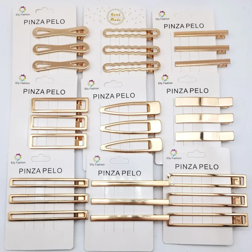 3Pcs/set Korean Metal Hairpins for Women Simple Hollow Out Bangs Side Clips Gold Color Hairgrip Broken Hair Accessories Headwear