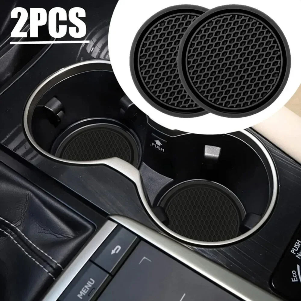 2pcs Black Car Cup Holder Anti Slip Coaster Pads | Universal Interior Accessories