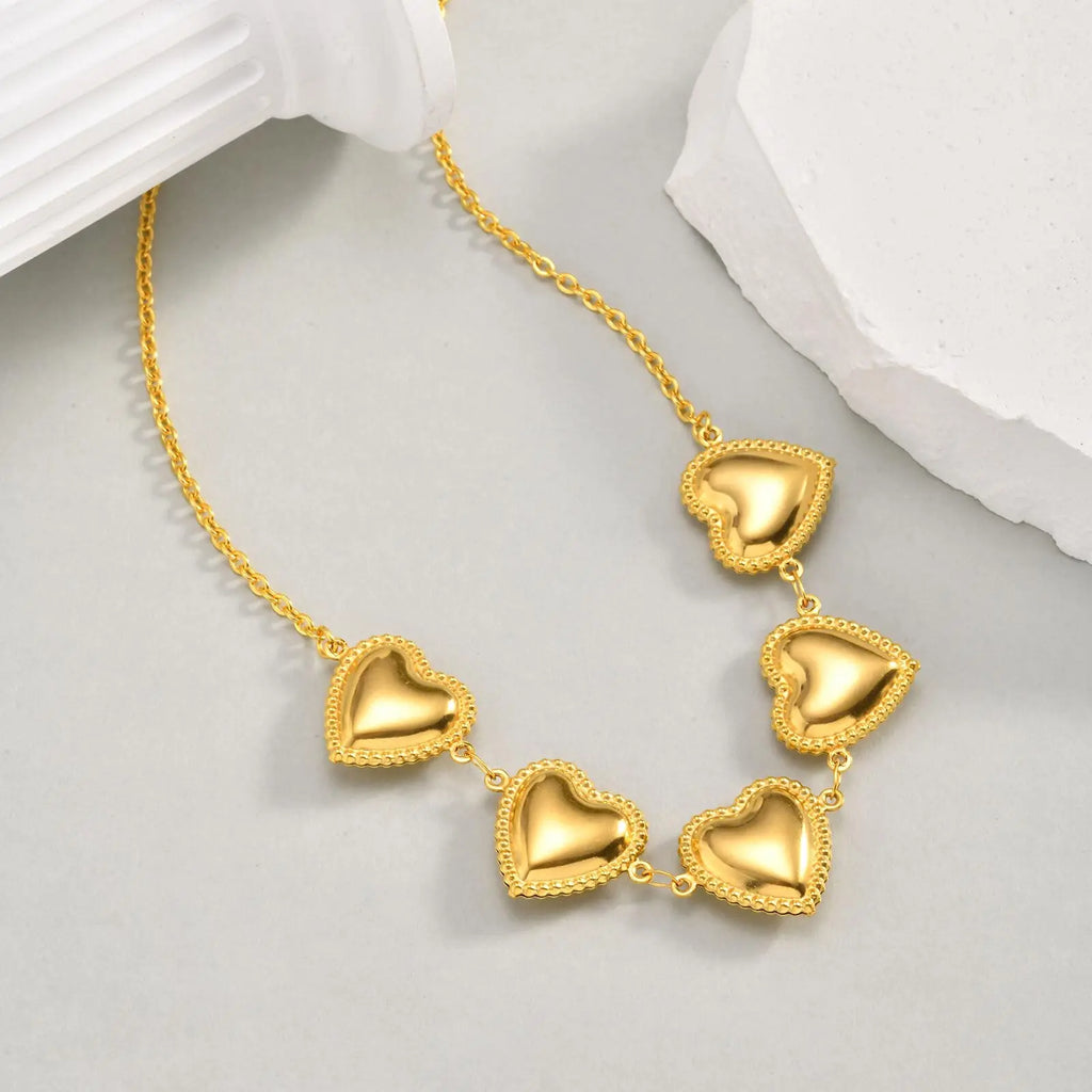 Waterproof Stainless Steel Heart Statement Necklace for Women, Non Tarnish 18k Gold Plated Party Jewelry