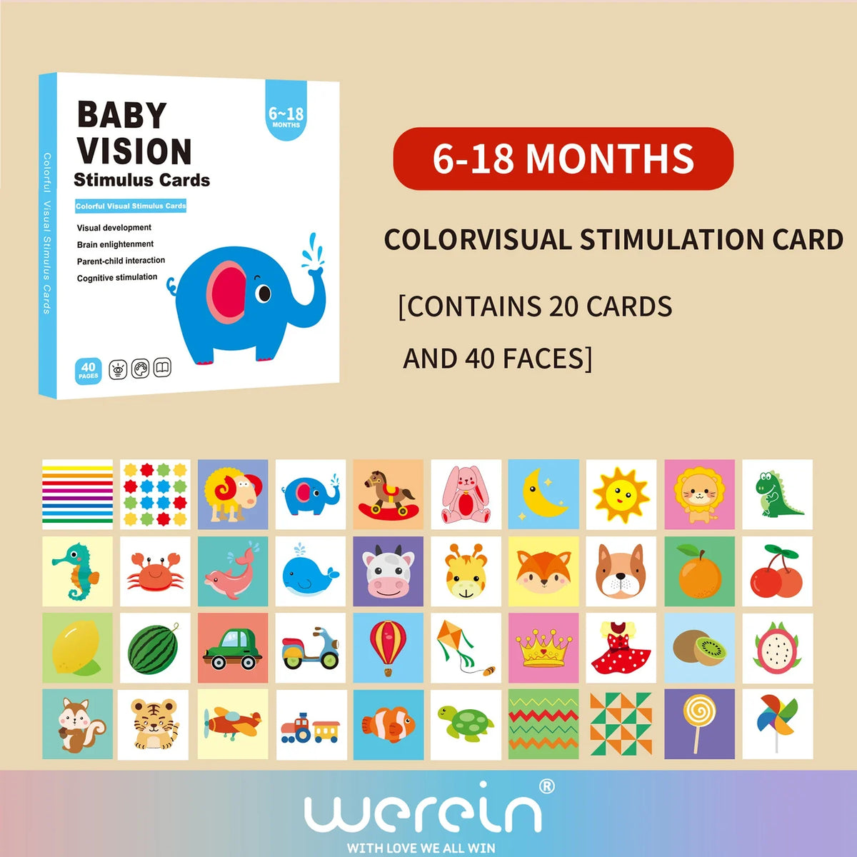 We Rein High Contrast Baby Black White Flash Cards, Newborn Visual Stimulation Cognitive Learning Toys, 0-6 Months Infant