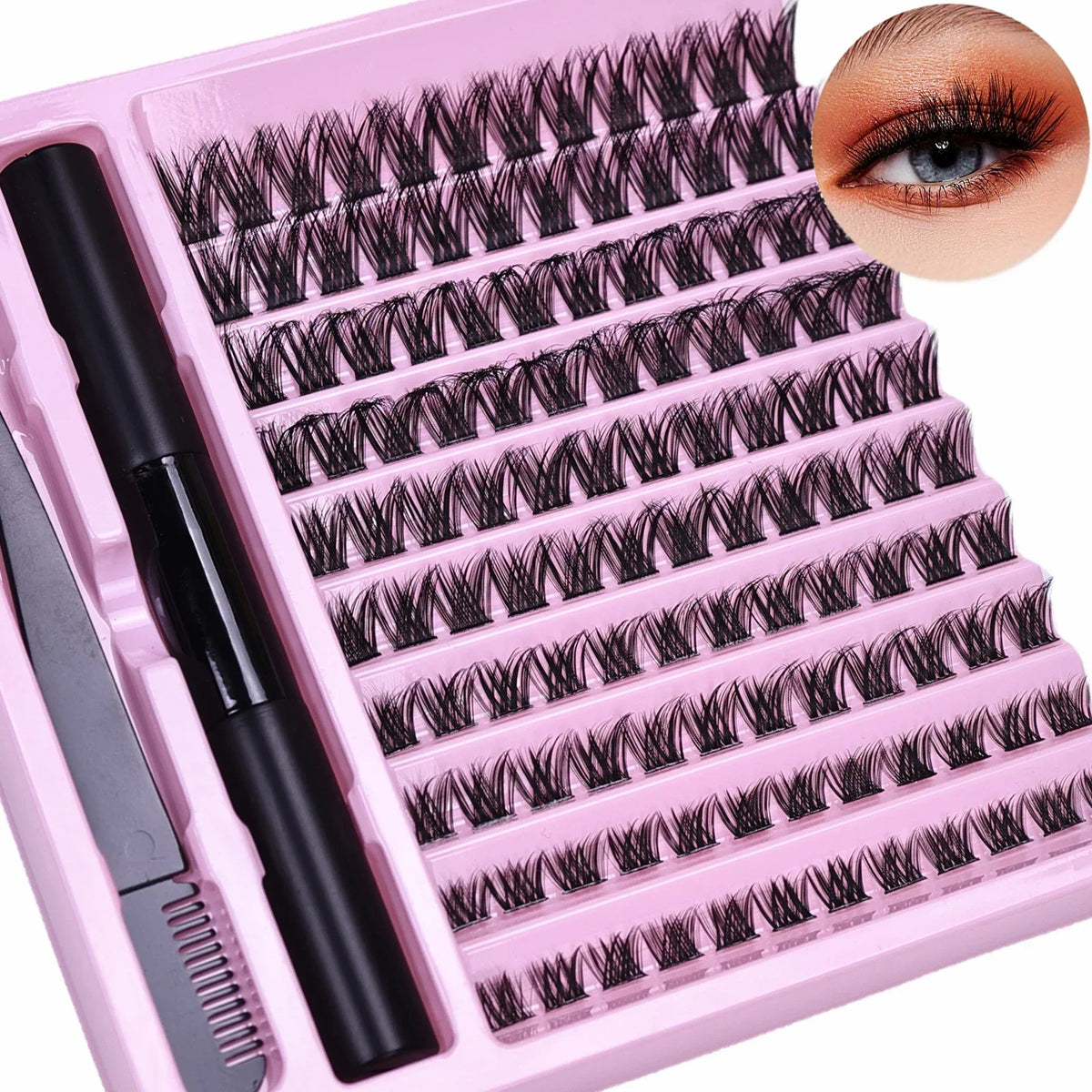 Wispy D Curl Cluster Lashes DIY Complete Kit with Bond & Tweezers Soft Natural Nude Daily & Dramatic Cosplay Eye Looks