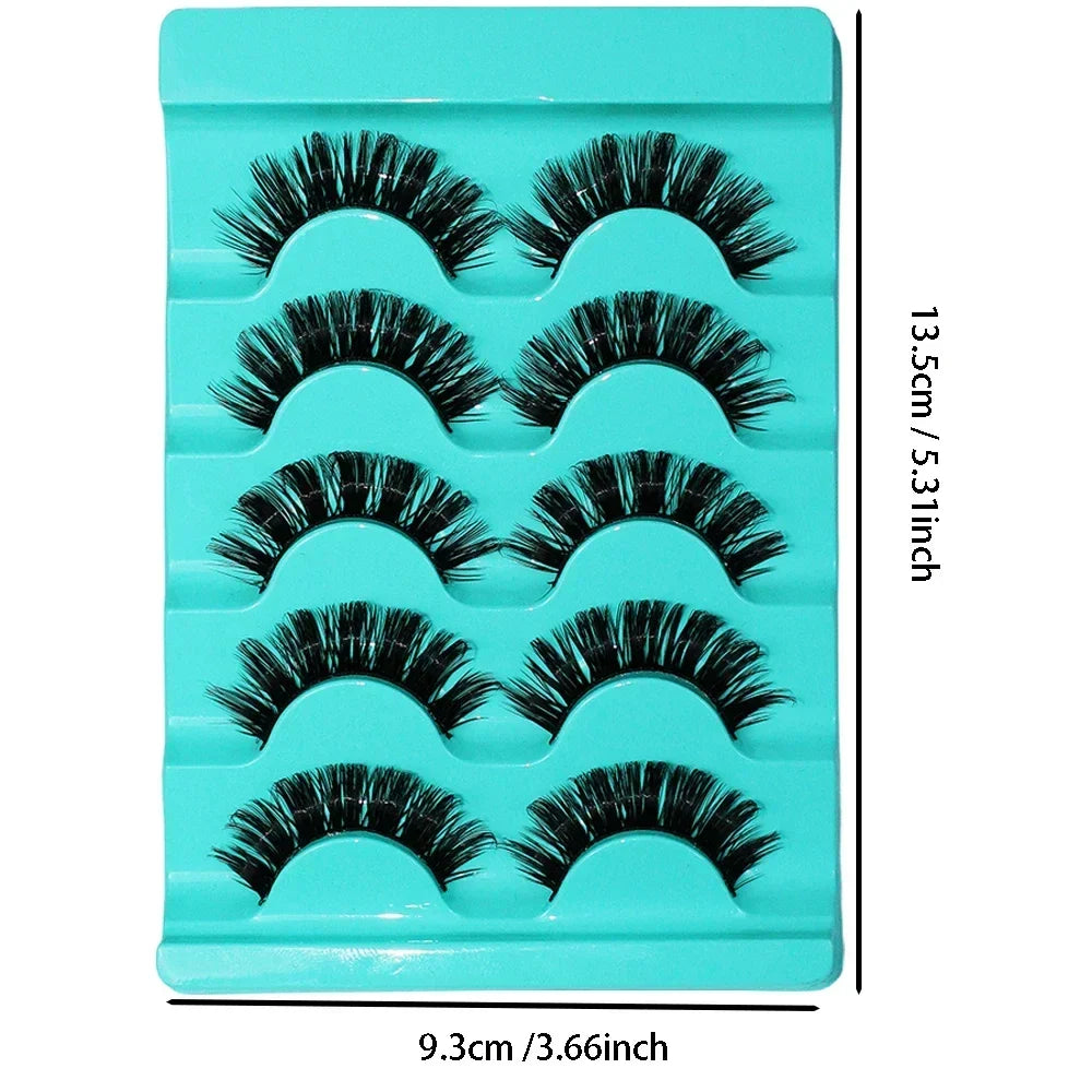 5 Pairs Lashes DD Curl Russian Lashes 3D Faux Mink Eyelashes Reusable Fluffy Russian Strip Lashes Eyelash Extension
