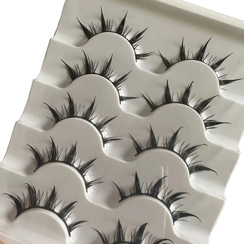 5 Pairs Manga Lashes Natural Look Wispy False Eyelashes Fluffy 3D Volume Spiky Anime Fake Eyelashes for Cosplay Daily Makeup