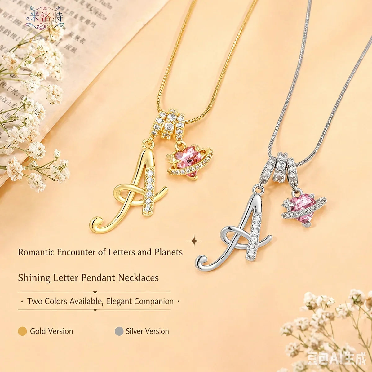 Fashion Letter Necklace for Women Pink Zircon Heart-shaped Pendant Suitable for Girls to Wear Personalized Gold-plated Jewelry
