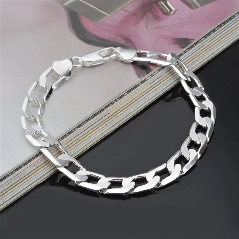 PABEYN 925 Sterling Silver Chain Link Bracelet | Unisex Wedding Gift