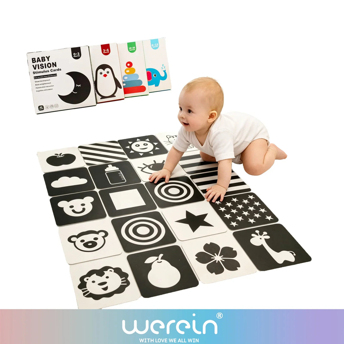We Rein High Contrast Baby Black White Flash Cards, Newborn Visual Stimulation Cognitive Learning Toys, 0-6 Months Infant