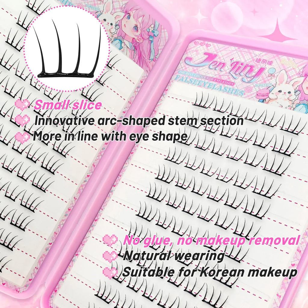 K-pop 2.0 Style Self-Adhesive False Eyelashes Easy Wear No Glue Trendy Daily/Party Eye Makeup Accessory