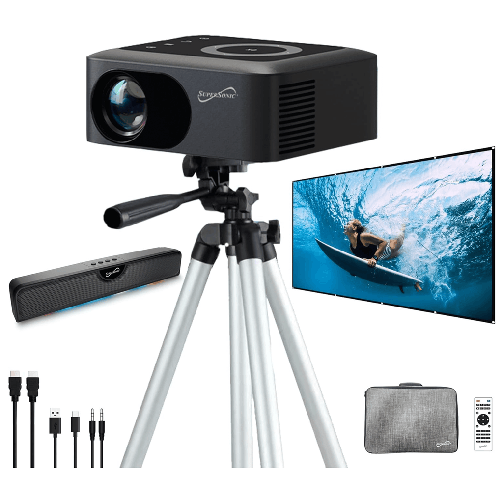 Supersonic Ultimate Soundbar Projector Combo with Built-In Bluetooth and RGB LED Lights
