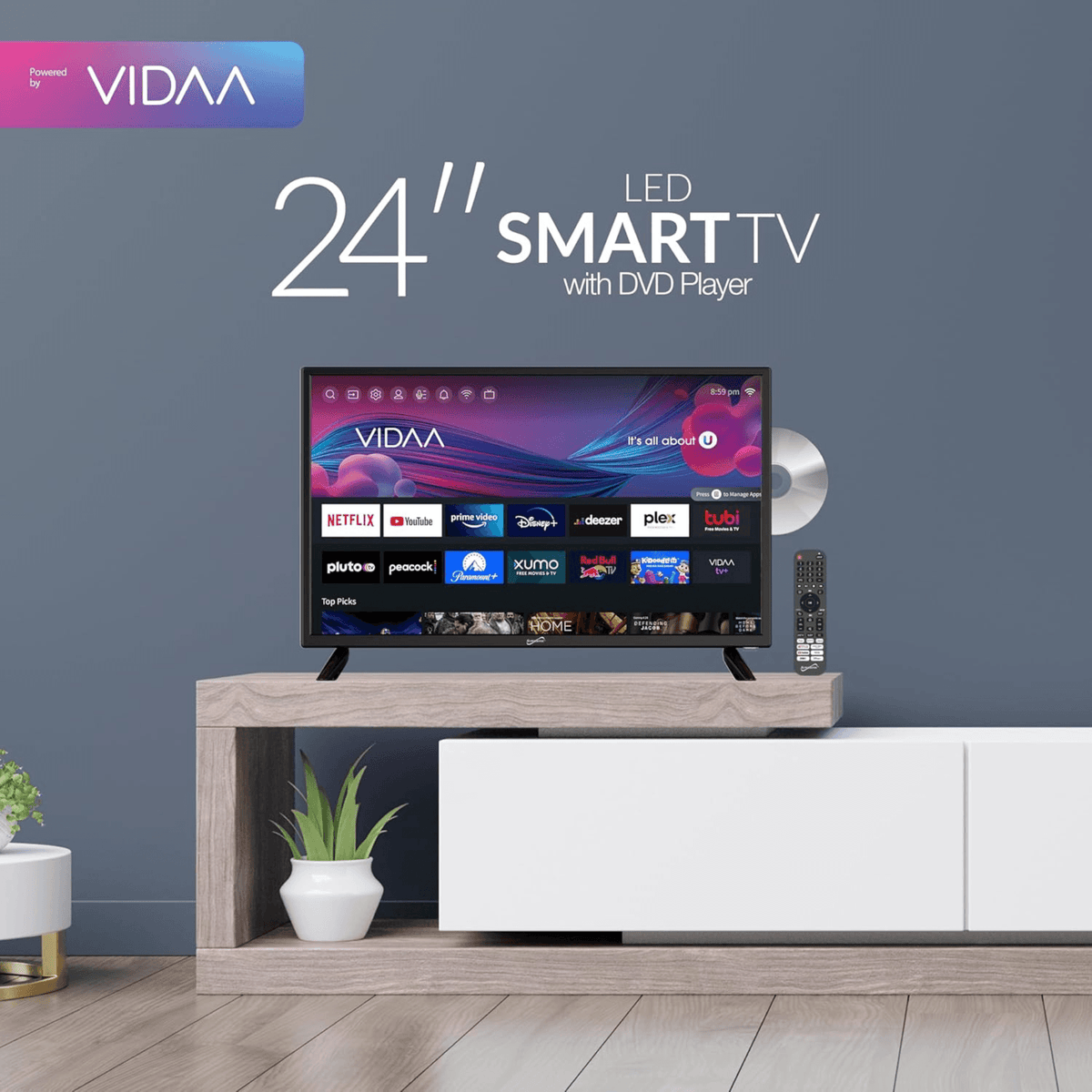 Supersonic Smart 24-inch VDAA DLED AC/DC Television with DVD Player & 12V Car Cord