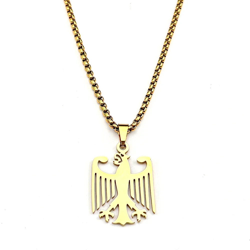 Hollow German Eagle Bundesadler National Emblem Symbol Pendant Necklaces Gold Color Stainless Steel Chain Germany Jewelry Gift