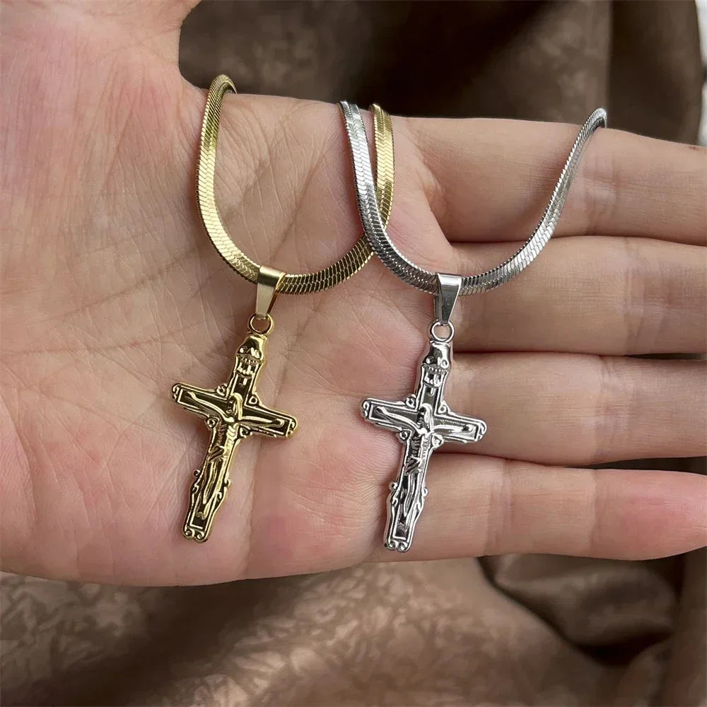 Christian Cross Necklace for Men Women | Stainless Steel Religious Pendant Jewelry