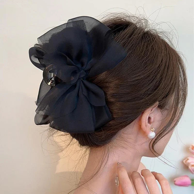 Mesh Bow Grip Clip Female Ponytail Braid Hair Clip Elegant Girl Hair Clip Hair Accessories Gift Shark Clip Headwear