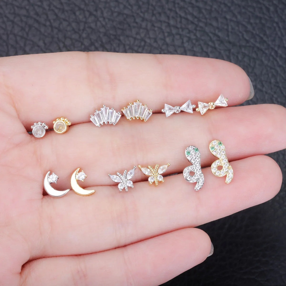 Stainless Steel Ear Studs - Micro Paved Zirconia Cartilage Earrings, Delicate Minimalist Piercing Jewelry for Women