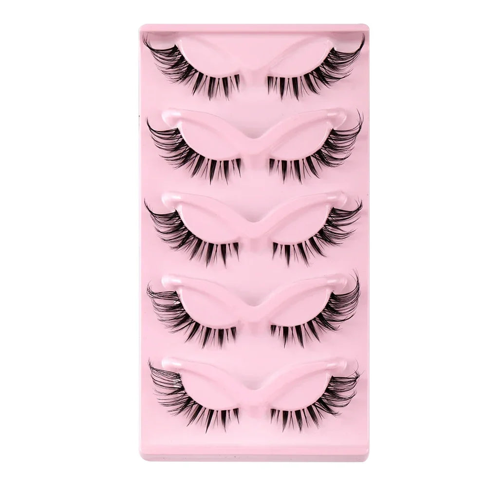 5 Pairs Cat Eye Lashes Natural Eyelashes Winged End Eye Elongated Eyelashes Clear Band Lashes Eyelash Extension Manga Lashes