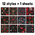12pcs Gothic Love Themes Decor Paper | Valentine's Day Gift Wrapping and Scrapbooking Supplies