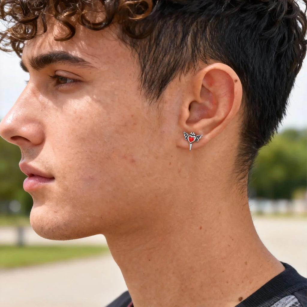 Stainless Steel Heart Zircon Stud Earrings | Vintage Punk Unisex Jewelry