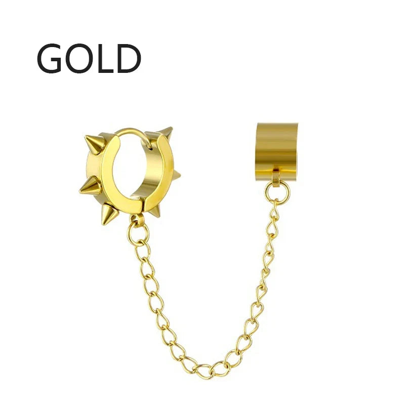 Cross Tassel Clip Earrings | Unisex Punk Hoop Earrings with Chain