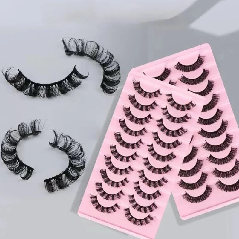 10 Pairs D Curl False Eyelashes Russian Volume Strip Lashes Fluffy Thick Wispy Fake Eyelashes for Party Stage Makeup