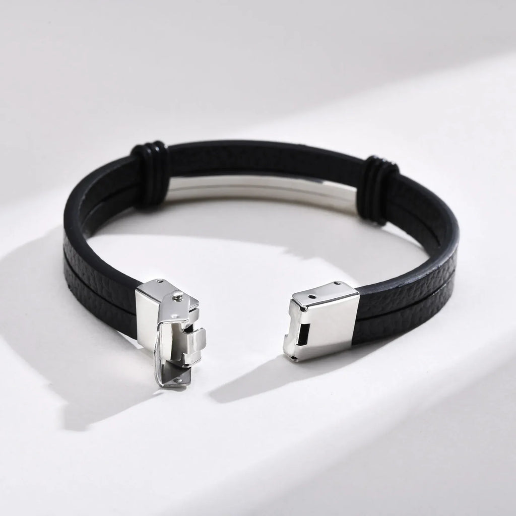 Genuine Leather Bracelet for Adult, Hip Hop Stainless Steel Charm Leather Wrap Bracelet, Wristband Hand Jewelry Gift