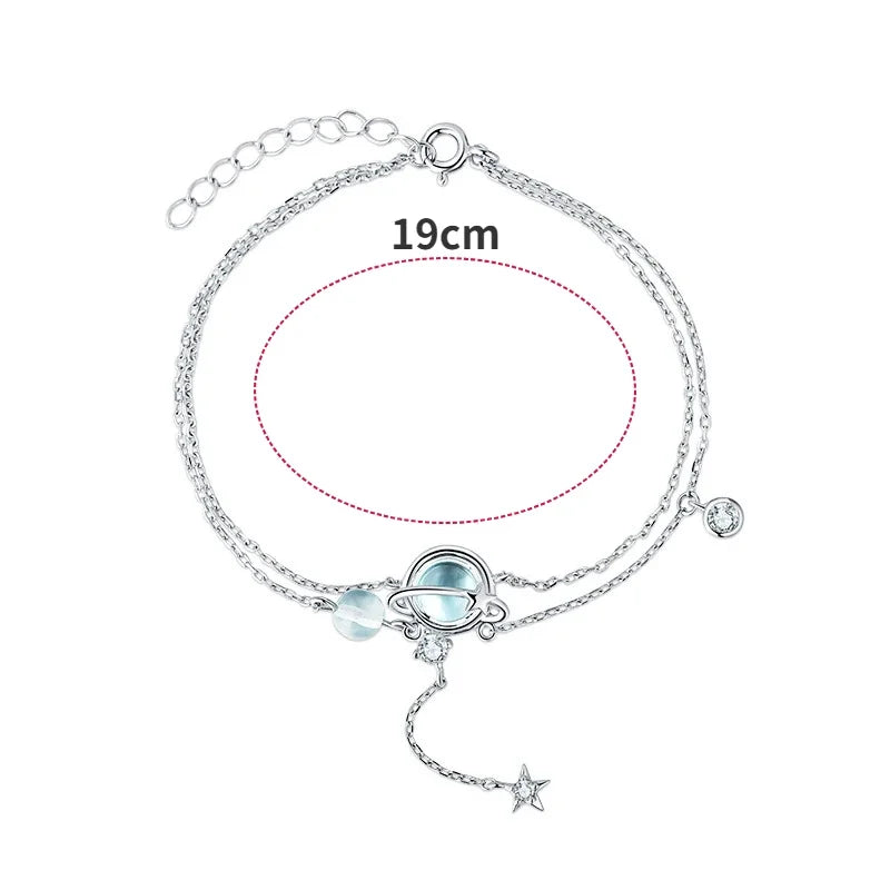 925 Sterling Silver Aquamarine Bracelet | Elegant Double Charm Bracelet for Women