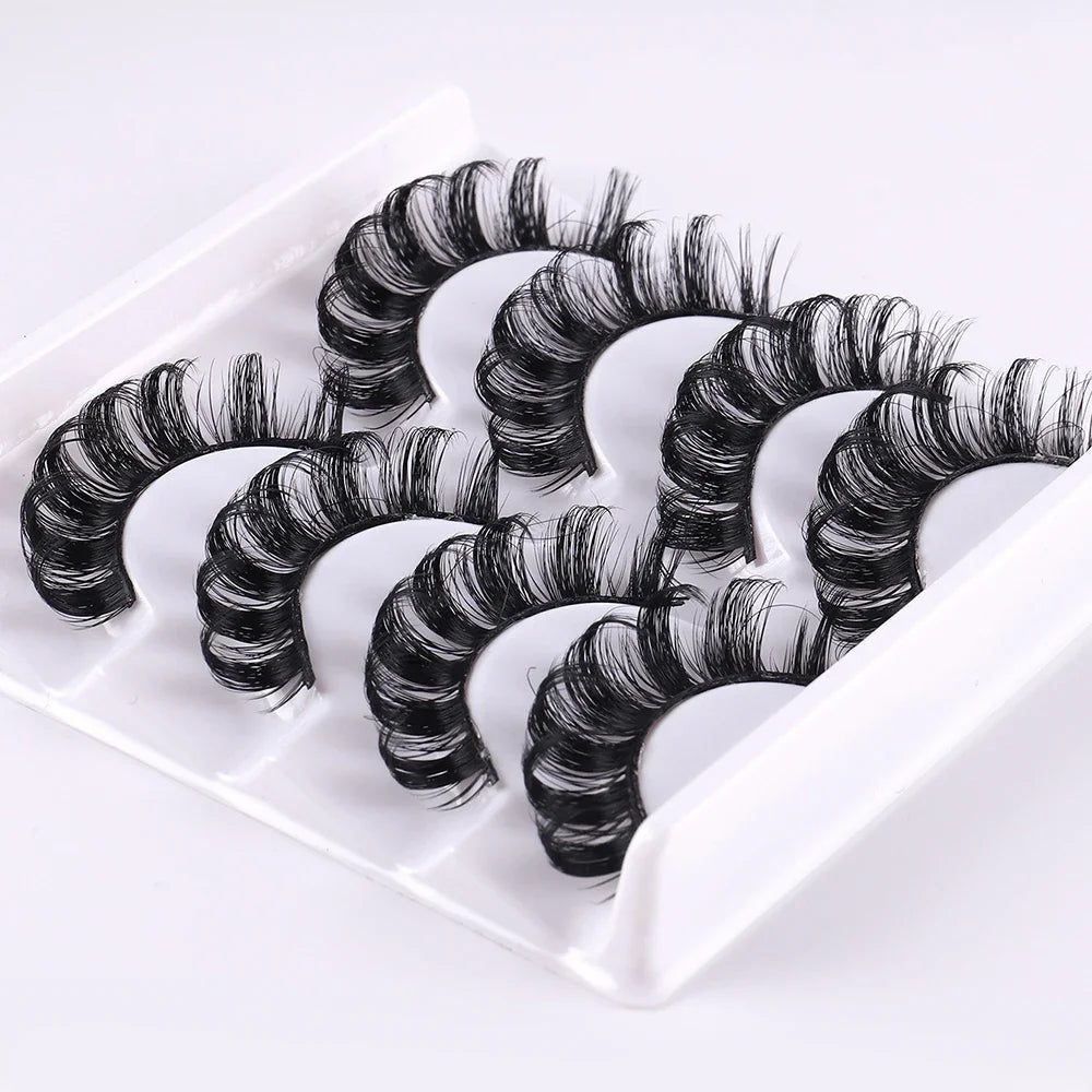 Budget Value 4 Pairs Multipack 3D Russian Fluffy Faux Mink Lashes Reusable Strip Lash Starter Kit