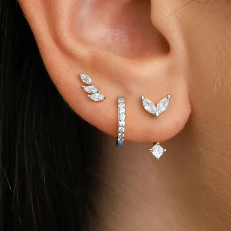 Gold Circle Hoop Earrings Set | Stainless Steel Zircon Flower Stud Jewelry