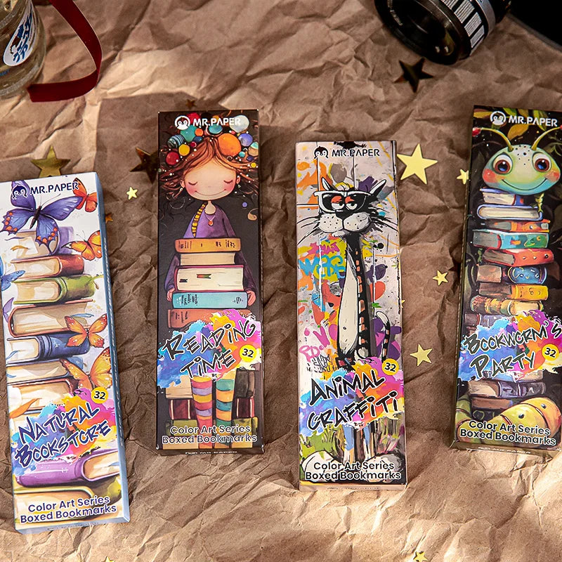 Mr.Paper 32pcs Color Art Series Bookmark Set for Reading Page Markers, Students Gift, Bible Journaling Supplies, Box Packaged
