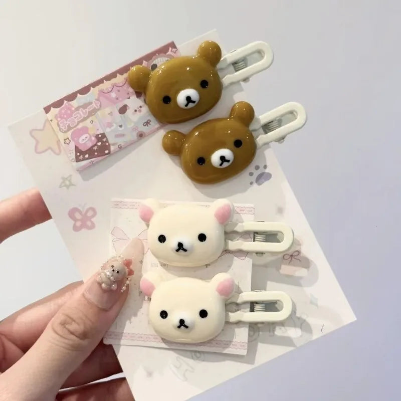2pcs Cute Bear Hair Clips Plastic Hairpins with Duck Beak Design for Little Girls Women Sweet & Fresh Sweet Animal Style