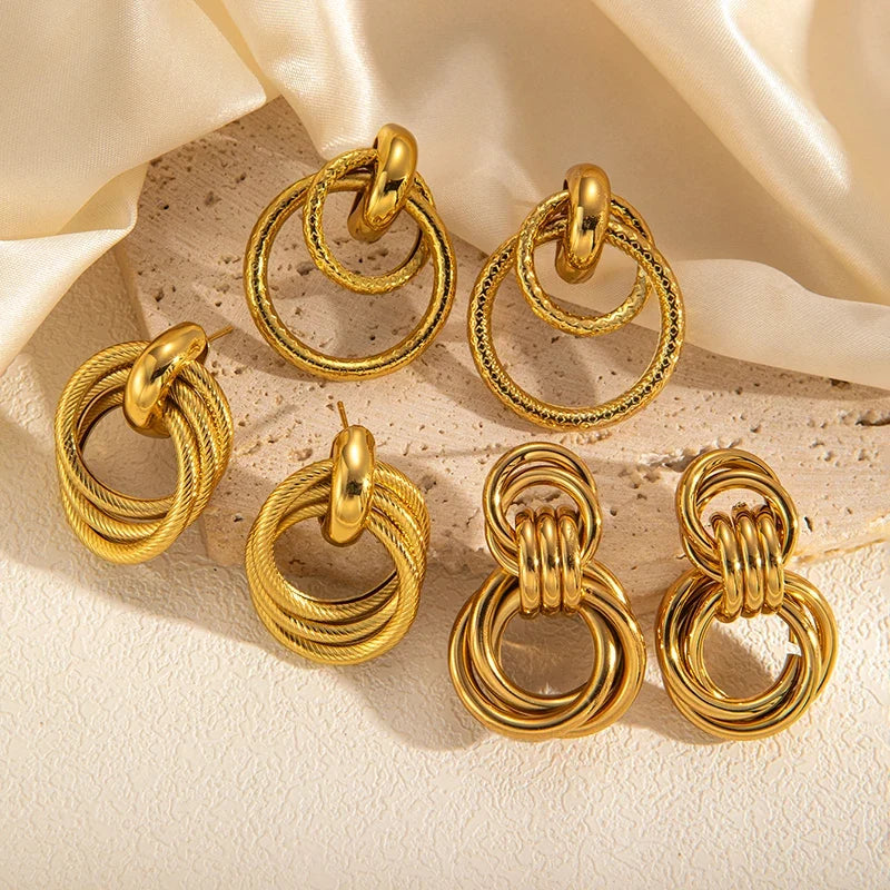 Stainless Steel Circular Splicing Earrings | Modern Geometric Drop Earrings