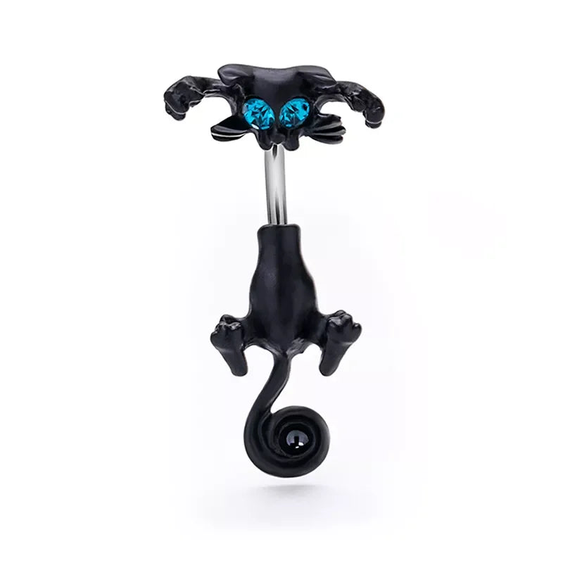 1PC Creativity Belly Button Ring Navel Piercing Ring 316L Surgical Steel Piercing Cartoon Cat for Women Girls Body Jewelry Gift