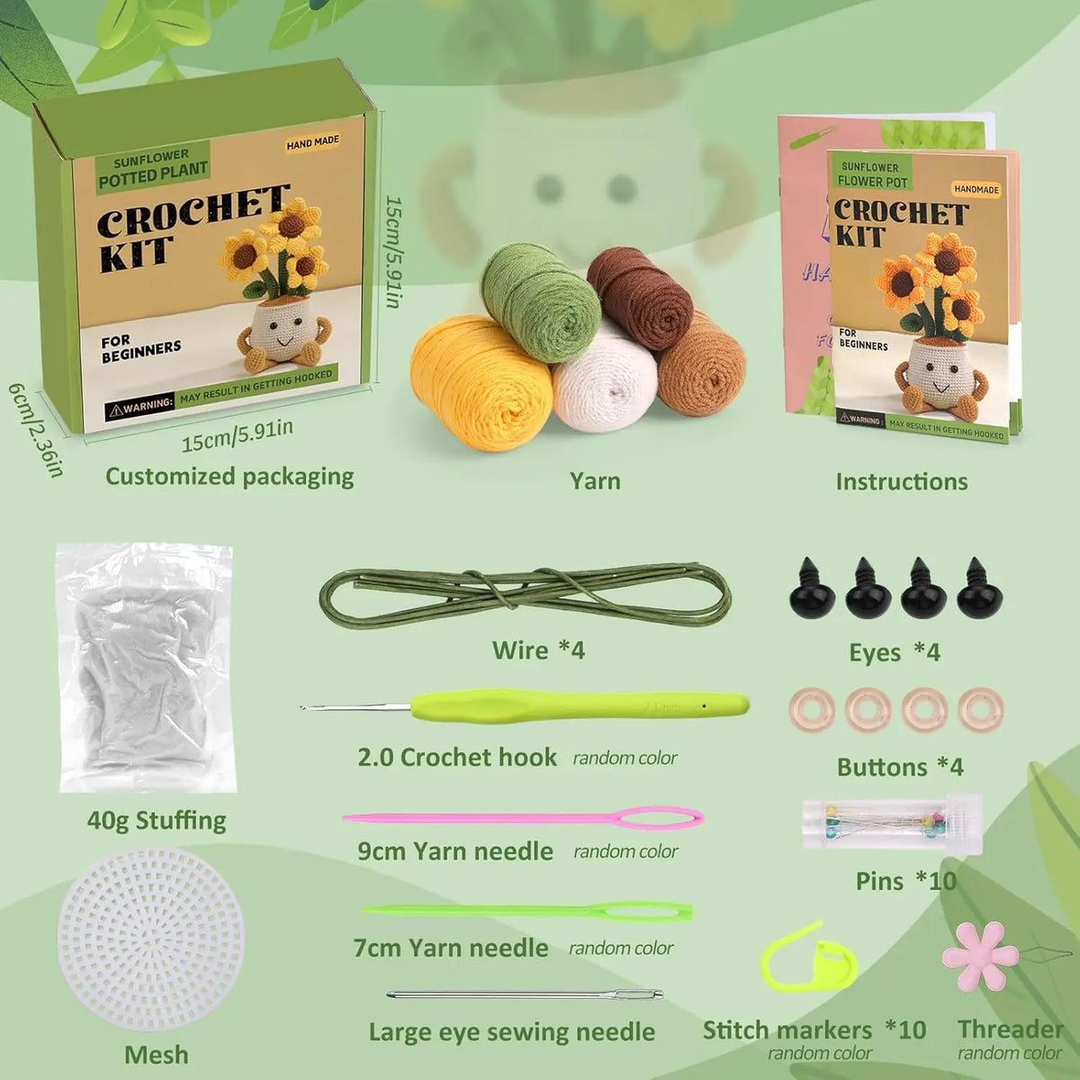 MIUSIE Crochet Starter Kit Sunflower Tulip Crochet Kit Crocheting Knitting Supplies for Adults Beginners Decoration DIY Craft
