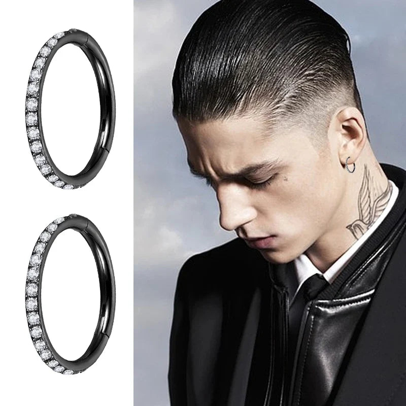 Steel Hinged Segment Hoop CZ Stone Nose Ring Nipple Clicker Ear Cartilage Tragus Helix Lip Earring Piercing Body Jewelry