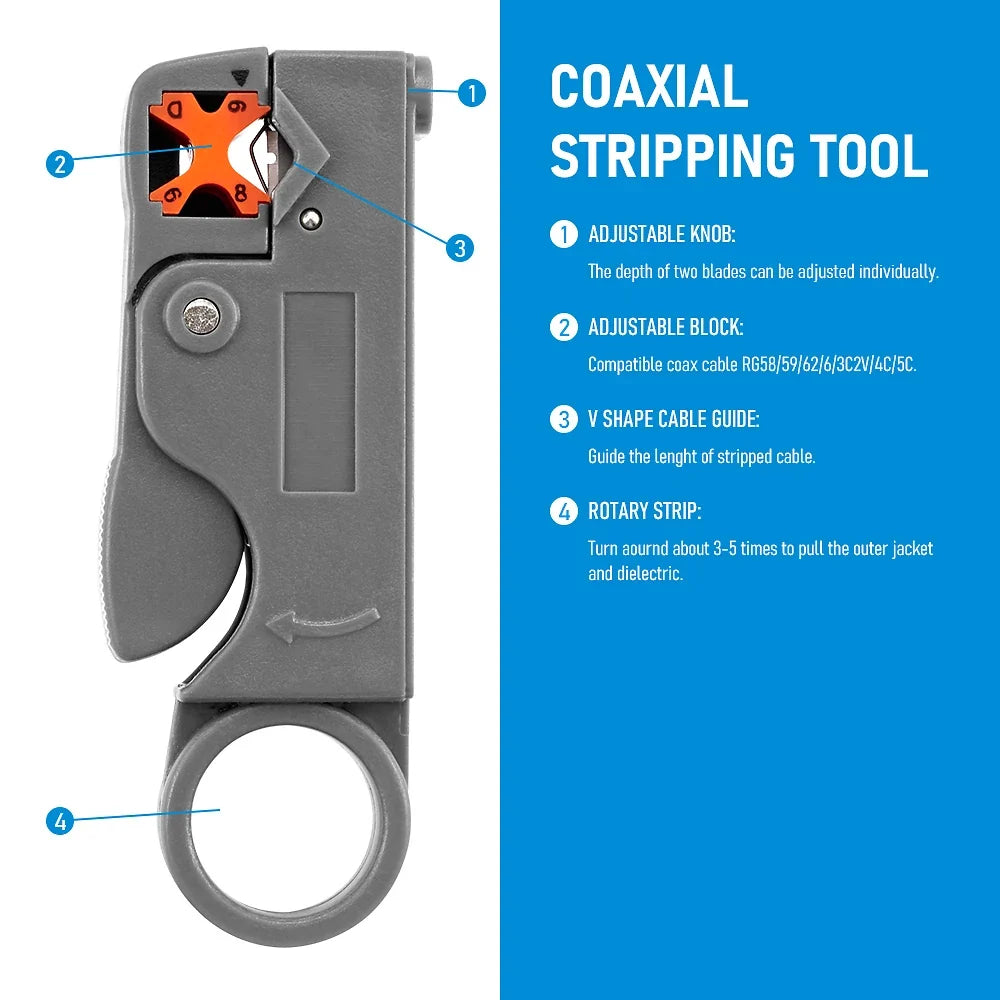 Stainless Steel Coax Cable Stripping Pliers | Adjustable Wire Stripper Tool